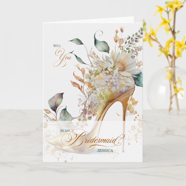 Carte Bridesmaid Request Botanical Wedding Shoe Custom (Fleur jaune)