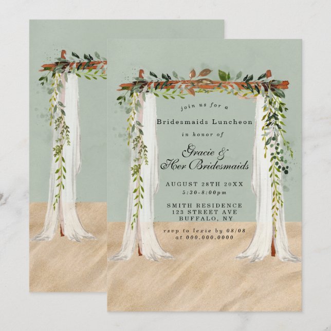 Carte Bridesmaids de la plage de sable de plage Invitati (Devant / Derrière)