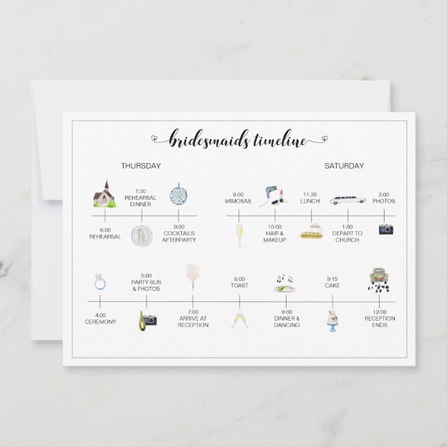 Carte Bridesmaids Wedding Day Timeline of Events Program (Devant)