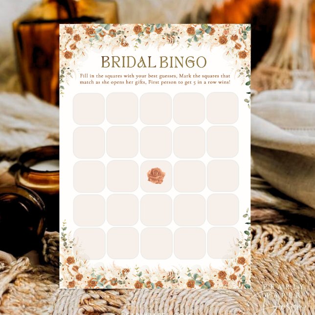 Carte Bright Bold Floral Boho Fête des mariées Bingo Jeu (Créateur téléchargé)