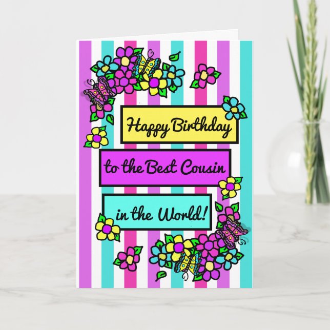 Carte Bright Joli Anniversaire Whimsical pour Cousin (Devant)