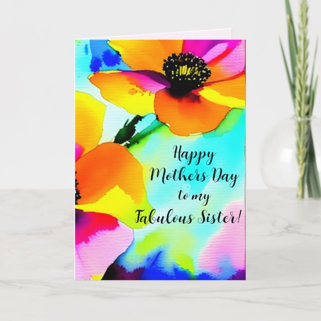 Carte Bright Popies Blue Sky Soeur Custom Mothers Day (Devant)