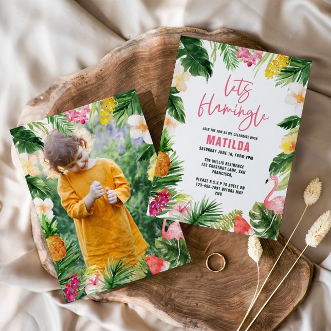 Carte Bright tropical laisse flamingle photo anniversair (Créateur téléchargé)