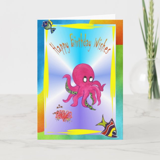 Carte brillante de joyeux anniversaire de poulpe (Devant)