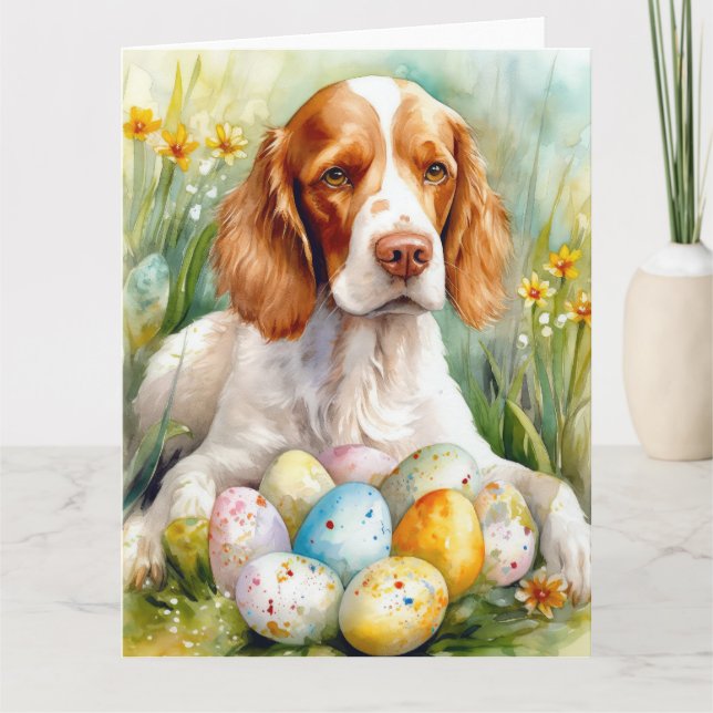 Carte Brittany Spaniel Chien avec Oeufs de Pâques Vacanc (Devant)