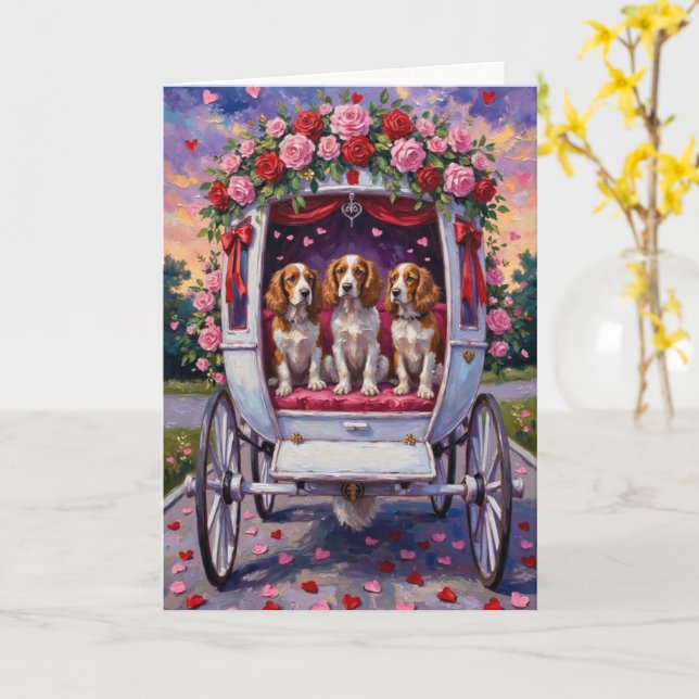 Carte Brittany Spaniel Dog Valentine's Day  (Fleur jaune)