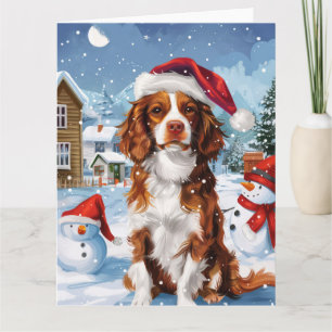 Carte Brittany Spaniel Dog Winter Wonderland Noël