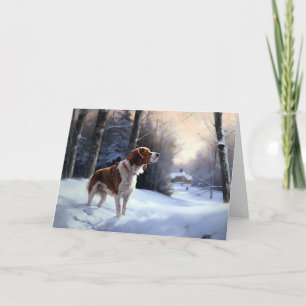Carte Brittany Spaniel Laissez Neige Noël