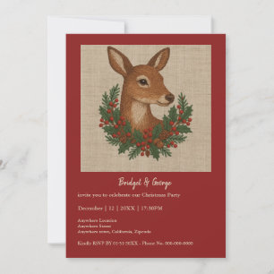 Carte Broderie rustique Deer & Holiday Greens noël