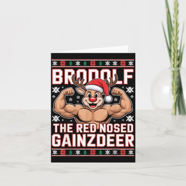 Carte Brodolf The Red Nosed Gainzdeer Funny Xmas Gym Out (Devant)