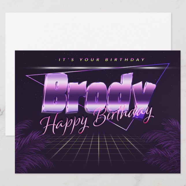 Carte Brody Name Prénom lila retro Map Anniversaire (Devant / Derrière)