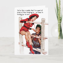 Broken in Saddle 1950 Cowgirl Greeting Card