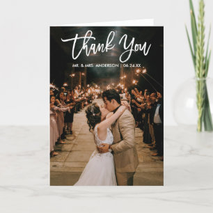 Carte Brosse Script Mariage Photo Merci moderne Plier