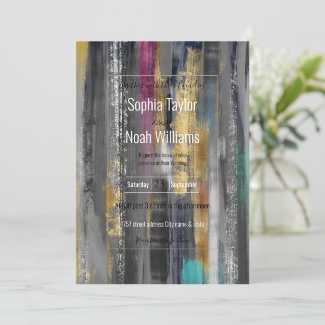 Carte Brosses en or gris moderne Peinture Abstraite (Debout devant)