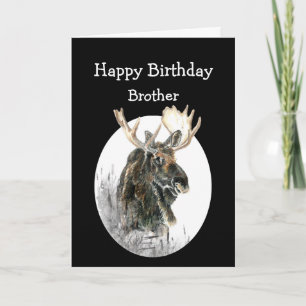 Carte Brother Birthday Moose Watercolor Animal Old Timer
