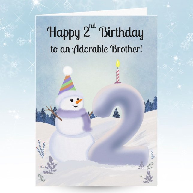 Carte Brother Happy 2nd Birthday Snowman Building (Créateur téléchargé)