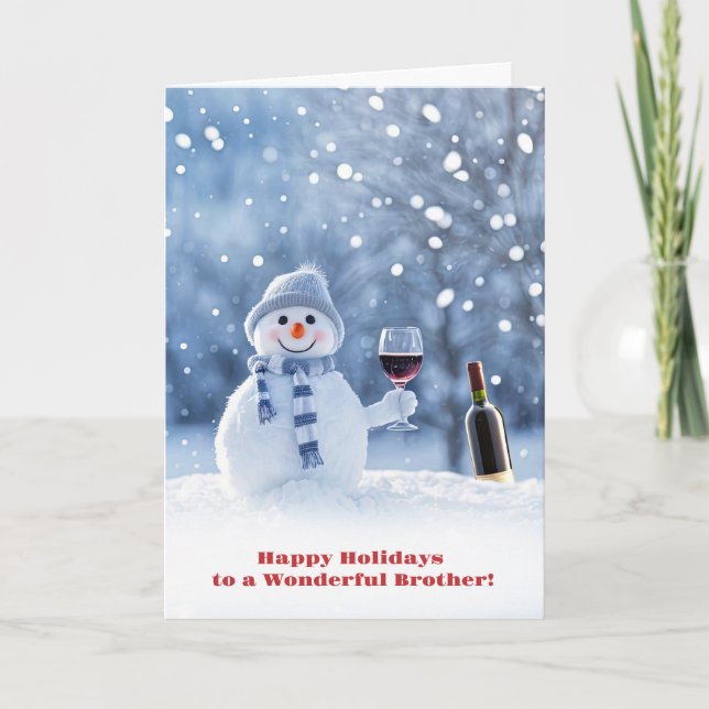 Carte Brother Happy Holidays Cute Snowman Vin (Devant)