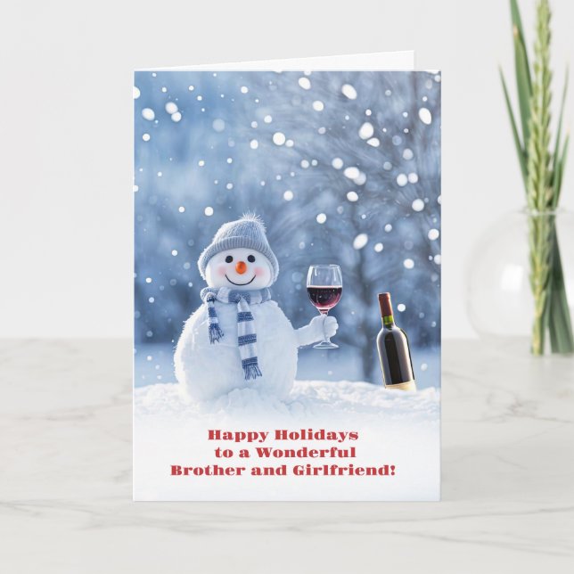 Carte Brother Happy Holidays Cute Snowman Vin (Devant)