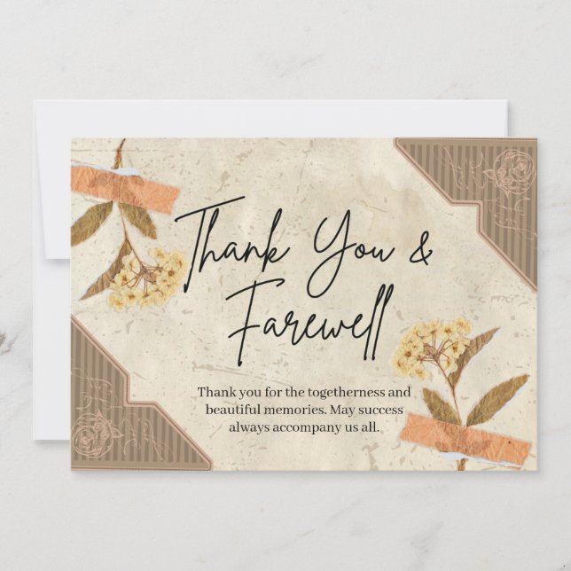 Carte Brown and Cream Vintage Thank You Farewell (Devant)