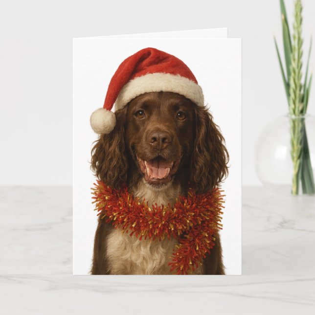 Carte Brown and white Sprocker Spaniel Christmas card (Devant)