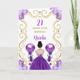 Carte Brown Cheveux Princesse Purple Joyeux Anniversaire
