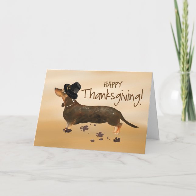 Carte Brown Dachshund Funny Pèlerin Casquette Thanksgivi (Devant)
