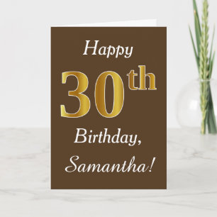 Carte Brown, Faux Gold 30e anniversaire + Nom personnali
