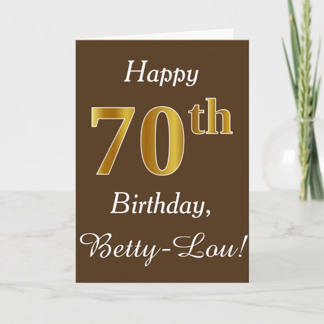 Carte Brown, Faux Gold 70e anniversaire + Nom personnali (Devant)