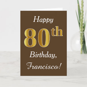 Carte Brown, Faux Gold 80e anniversaire + Nom personnali