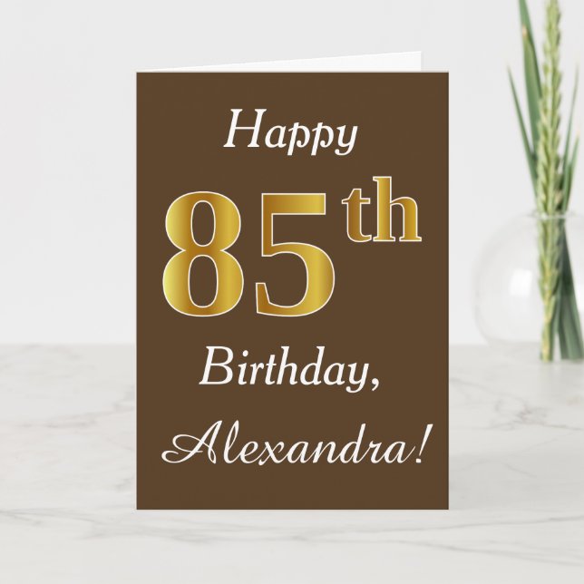 Carte Brown, Faux Gold 85e anniversaire + Nom personnali (Devant)