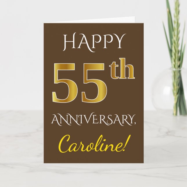 Carte Brown, Faux Or 55e Anniversaire De Mariage + Nom (Devant)