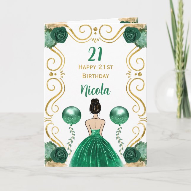 Carte Brown Hair Princesse Green Joyeux anniversaire (Devant)