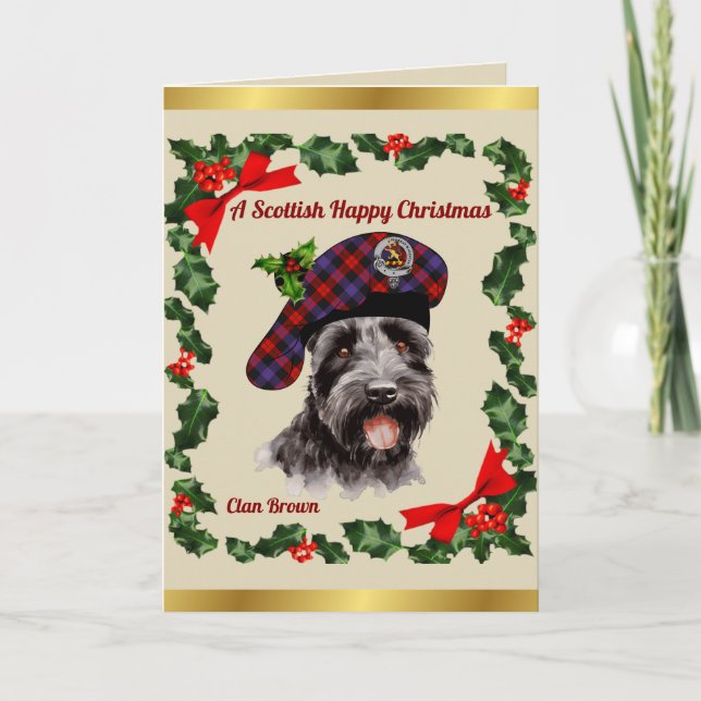Carte Brown Scottie Dog Xmas personnalisé (Devant)