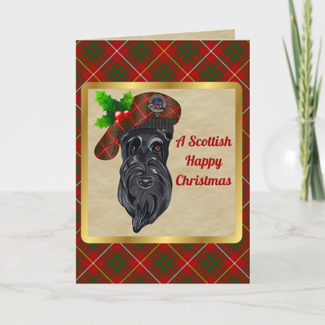 Carte Bruce Badge & Tartan Noël personnalisé (Devant)