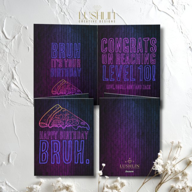 Carte Bruh C'est ton anniversaire Neon Pizza Party (Créateur téléchargé)