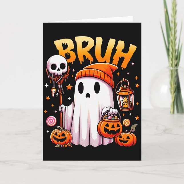 Carte Bruh Ghost Halloween Cute Ghost Trick Or Treat Can (Devant)