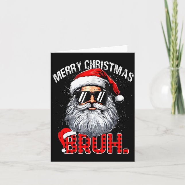 Carte Bruh Santa Hat Funny Christmas Red Plaid Men Boys  (Devant)