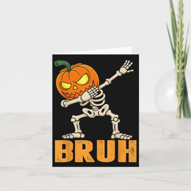 Carte Bruh Skeleton Halloween Dabbing Boys Citrouille Ja (Devant)