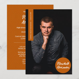 Carte Brûlé Orange Géométrique Graduation Photo Invitati