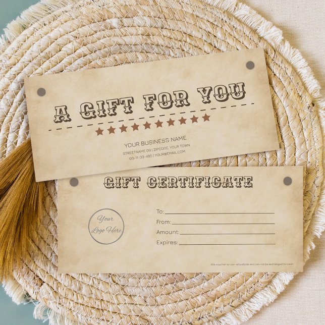 Carte Brun occidental avec logo certificat cadeau sud (Créateur téléchargé)