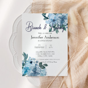 Carte Brunch de Baby Shower au style aquarelle bleu past
