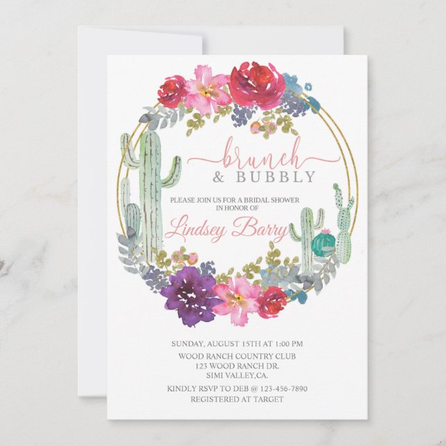 CARTE BRUNCH, FÊTE DES MARIÉES, THÈME DÉSERT, FLORAL (Devant)