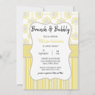 Carte Brunch nuptial géométrique jaune et gris d'abeille