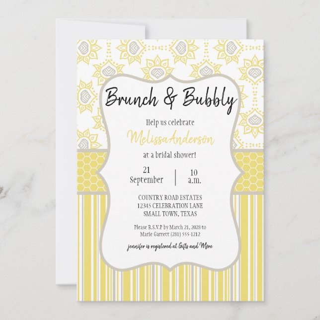 Carte Brunch nuptial géométrique jaune et gris d'abeille (Devant)