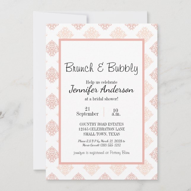 Carte Brunch nuptial Peach Blush Damask (Devant)