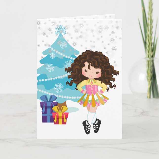 Carte Brunette Danse Irlandaise Vacances de Noël d'hiver (Devant)