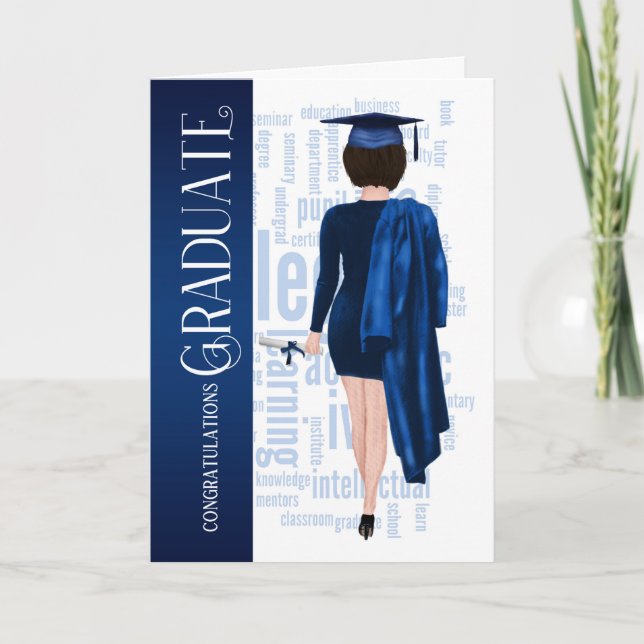 Carte Brunette Femme Casquette bleu et diplômée (Devant)