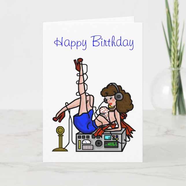 Carte Brunette Ham Radio Pin-up Girl Birthday Card (Devant)