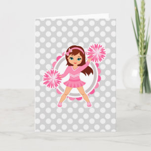 Carte Brunette Pom-pom girl rose - Mignonne Cheval