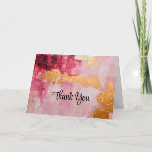 Carte Brush artistique touche or et Merci rose